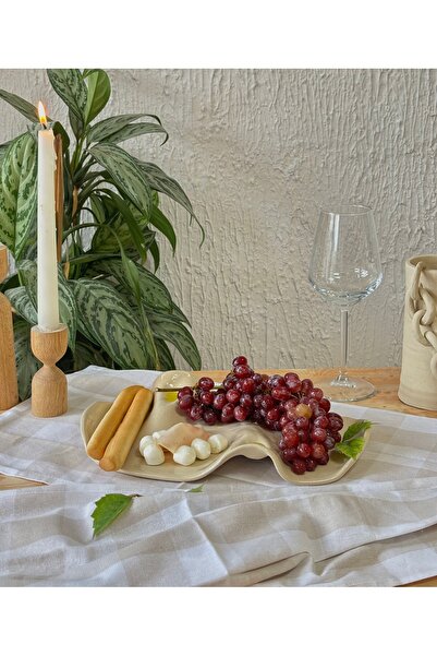 Leonart Atölye El Yapımı Stoneware Peynir Sunum Tabağı - Organik Dalgalı Sera...