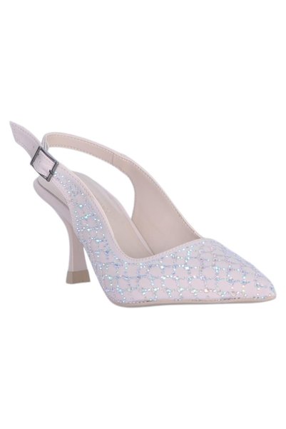 Ayakcenter Öz Macan Cream Stone Women's 8 cm Heeled Shoes