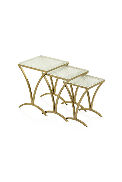 Midas Furniture طاولة متداخلة من كلوستو 3 قطع ذهبية اللون