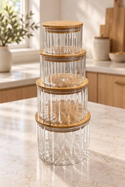 NEWNOW Alba Set of 4 Glass Storage Containers with Bamboo Lids – Kitchen Orga...