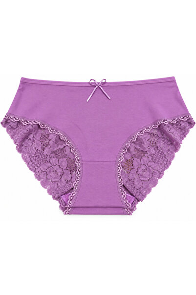 Zena Plus Size Floral Lace Bow Detailed Cotton Women's Panties