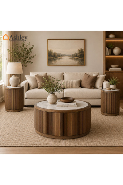Ashley Industry Furniture طقم طاولات قهوة هادونا 3 قطع - بني
