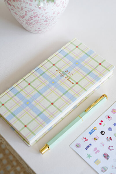 Matt Notebook 2027 Yılı Keten Haftalık Planlayıcı Kareli Cep Ajandası 9x18 cm...