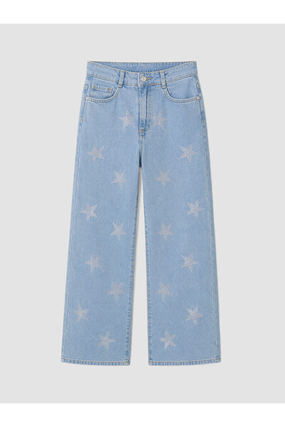 LC Waikiki Two Mt Shop Quality Lcw Kids Blue Wideleg Stoned Girls' Jean Pants