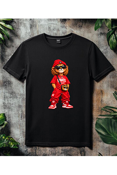 ASELİNDA Tricou cu mânecă scurtă, cu gât rotund, cu design cool cu leu, în st...