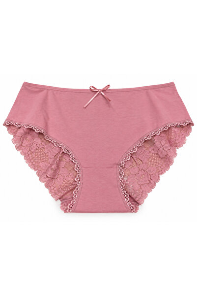 Zena Plus Size Floral Lace Bow Detailed Cotton Women's Panties