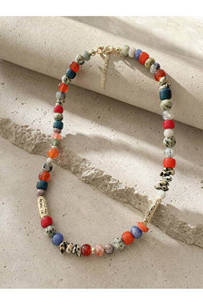 ILSA Colorful Natural Stone Necklace - Carnelian, Sodalite, Moonstone, Sunsto...
