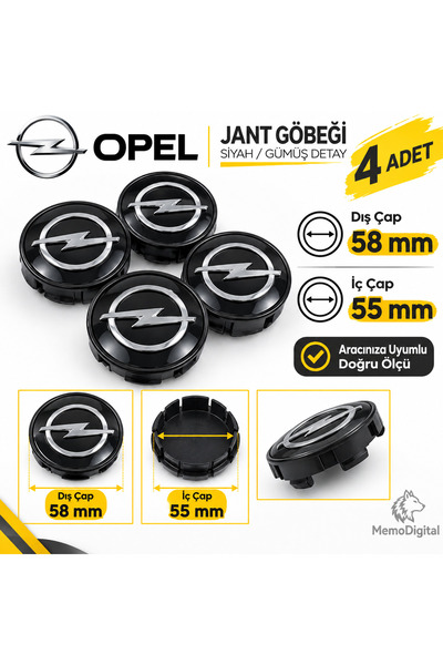 MemoDigital Universal Opel Jant Göbek Kapağı Dış Çap 58 mm İç Çap 55 mm