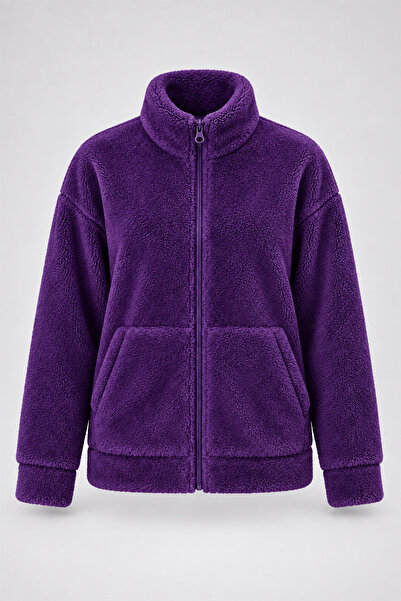 Paw Garage Women's Elise Plus Size Plush Coat with Stand Collar, Zipper Pocke...