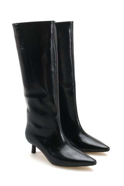 GOFFSHOES Cizme retro de damă cu toc scurt - negru-piele lăcuită