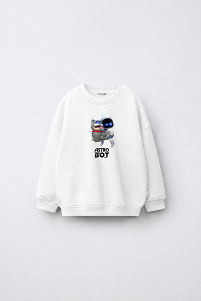 fasardi Astro Bot Printed Oversize 3 Thread Non-Threaded Long Sleeve Unisex K...