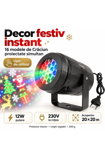 iTin Proiector laser Craciun multicolor, 16 modele, 12W, 230V, unghi reglabil...