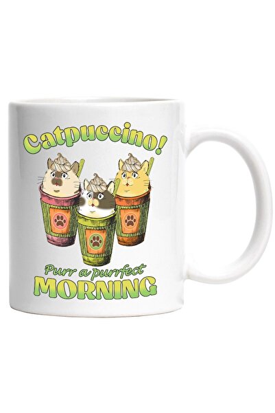 INOVATIX Cana alba personalizata,pisici in cesti cu cafea Catpuccino! Purr a ...