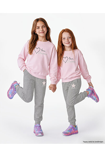 SKECHERS G LW Collage Sweatpant Büyük Kız Çocuk Gri Eşofman Altı SK2620109-3272