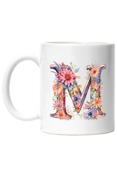 INOVATIX Personalized white mug, letter M, for children, school, student, flo...
