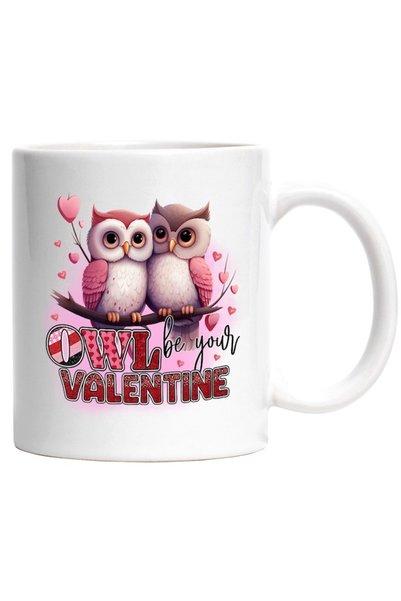 INOVATIX Cana alba personalizata,2 bufnite apropiate Owl be your Valentine,pa...