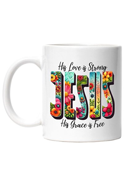INOVATIX Cana alba personalizata,His love is strong,His grace is free,Jesus,r...