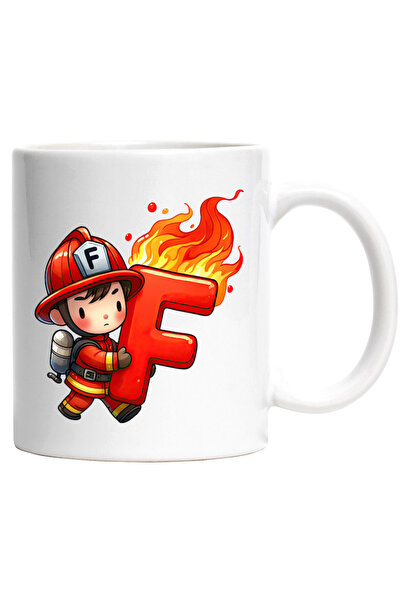 INOVATIX Personalized white mug, a firefighter holding the letter F in flames...