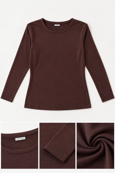 Yalçınoğlu Kids Women's 100% Viscose Long Sleeve Body Crew Neck Basic Top, Soft Textured Comfortable Fit Daily Wear Women's Clothing, Flexible Constructed Stylish and Comfortable Long Sleeve Blouse