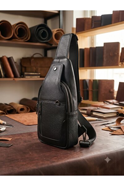 Deribond Hakiki Deri Erkek Çapraz Göğüs Çantası - Çok Bölmeli Body Bag Sling Bag