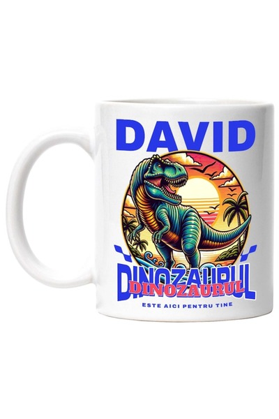 INOVATIX Cana alba personalizata,Dinozaur T-rex In Jungla David Dinozaurul Es...