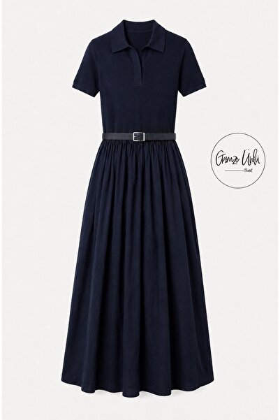 FEG STORE Parachute Skirt, Polo Collar, Belt Detail, Short Sleeve, Double Poc...