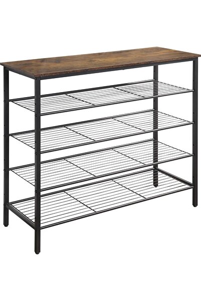GENERAL 5-Tier Shoe Rack Organiser with Metal Mesh Shelves, Rustic Brown