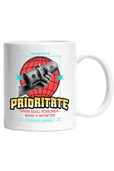 INOVATIX Cana alba personalizata,Bancnota 100 dolari Prioritate Banii Aduc Fe...