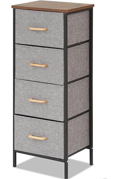 Generic 4-Drawer Fabric Storage Chest with Metal Frame and Wooden Top