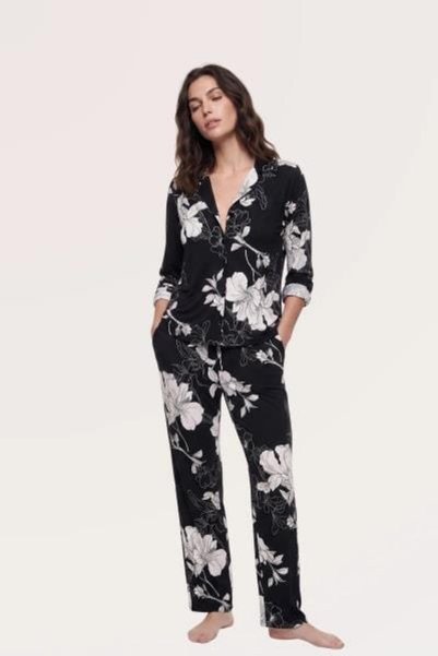 PJS Kadın Siyah Düğmeli Pijama Takımı 30163