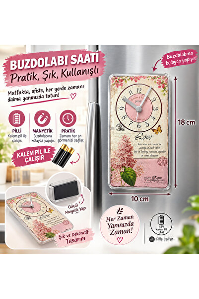 Buzdolabı İçin Magnetli Duvar Saati 18x10 cm - Şık ve Dekoratif Mutfak Saati)