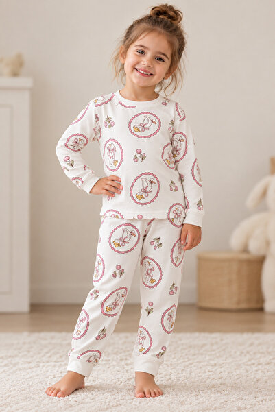 Kız Çocuk Ördek Desenli Uzun Kollu Pijama Takımı