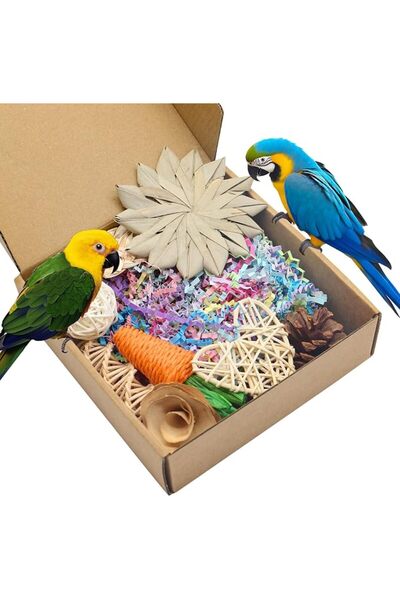 MQUPIN 16Pcs Parrot Foraging Toys Set, Natural Apple Wood Pine Cone Chew Toys...