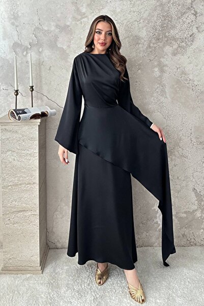 End Black Store فستان أسود من الساتان ذو رباط جانبي