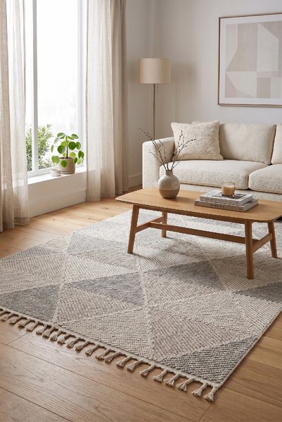 Raschel Carpet Icon Serisi Jüt Pamuk Tabanlı Uzun Püsküllü Modern Halı Yolluk...