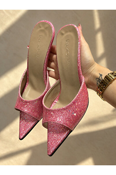 irmona Azra Pink Glitter 10 cm Thin Heel Slippers