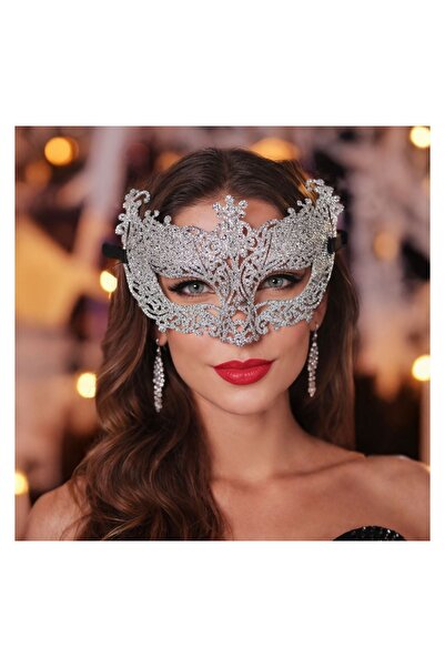 OEM Masca Carnaval Argintie cu Glitter pentru Femei – Accesoriu Dramatic de D...