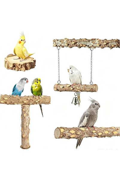 LinJie 4 Pack Natural Wood Bird Perch, Parrot Stand Branches Fork Toys,For Bi...