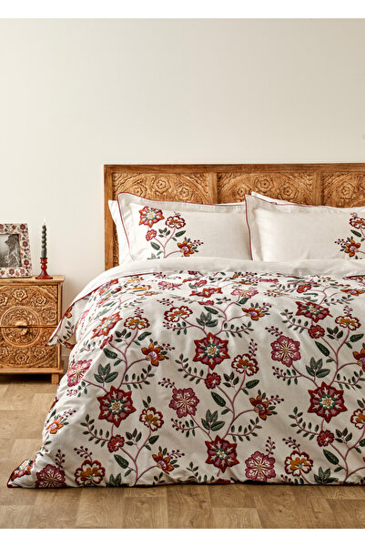 Bella Maison 100% Cotton Satin Grandma Double Duvet Cover Set Ecru (200X220 cm)