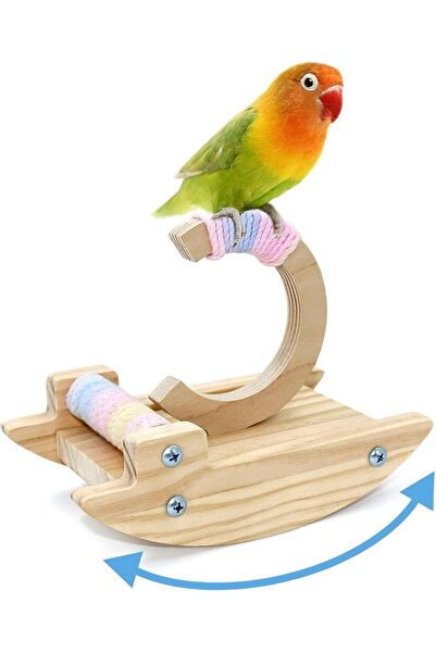 TERRIFI C Shaped Rocking Bird Perch Stand with Curved Base, Natural Smooth Wo...