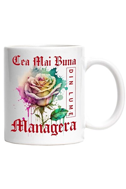 INOVATIX Cana alba personalizata,Cea Mai Buna Managera,Din Lume,Floare,Tranda...