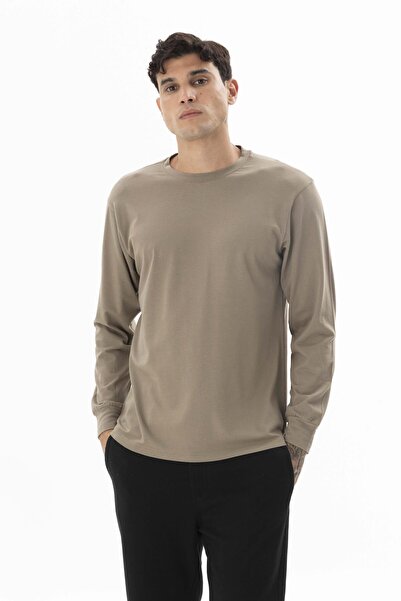 KLY Men's Mink Long Sleeve Crew Neck Plain Basic T-Shirt C3T2N5-T