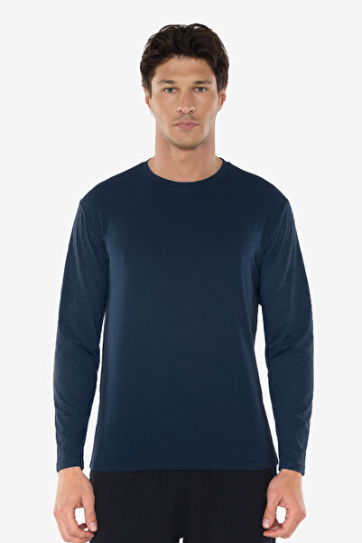 Malabadi Men's Navy Blue Crew Neck Micro Modal Extra Soft Comfortable Fit Lon...
