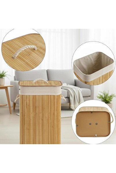 GENERAL Bamboo Laundry Basket with Lid, Large Foldable Hamper