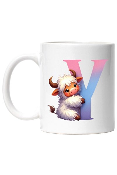 INOVATIX Personalized white mug, a yak with the letter Y, for children, schoo...