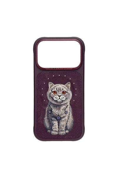 Nimmy 3D iPhone 18 Pro Max Uyumlu MagSafe Taşlı Gerçek Nakış İşlemeli Kedili ...
