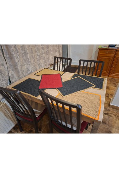 HANDDMADE Set Handmade de 6 Suporturi de Masă din Iută – Design Rustic & Boho