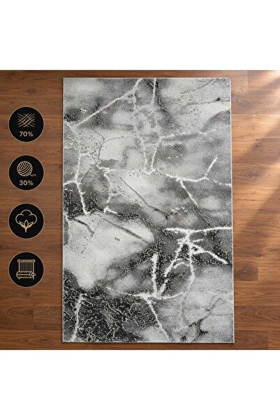 LIROFE Covor Imperial Gri Gresie, cu model deschis - Efect de marmură modern - Pentru living, dormitor, hol - Fir scurt 12 mm