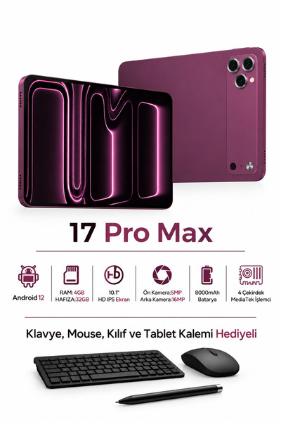 euro special SHM010 17 Pro Max - 32 GB Depolama 4GB Ram 10.1 İnç Tablet Seti