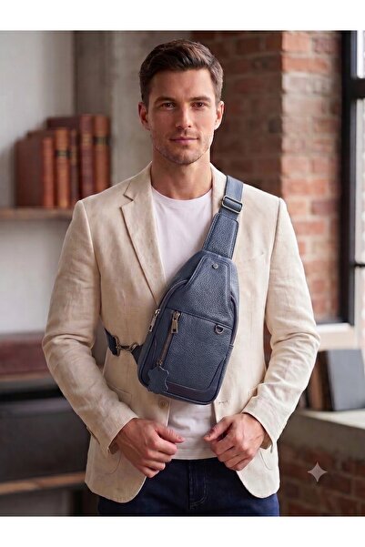 Deribond Hakiki Deri Erkek Çapraz Göğüs Çantası - Çok Bölmeli Body Bag Sling Bag